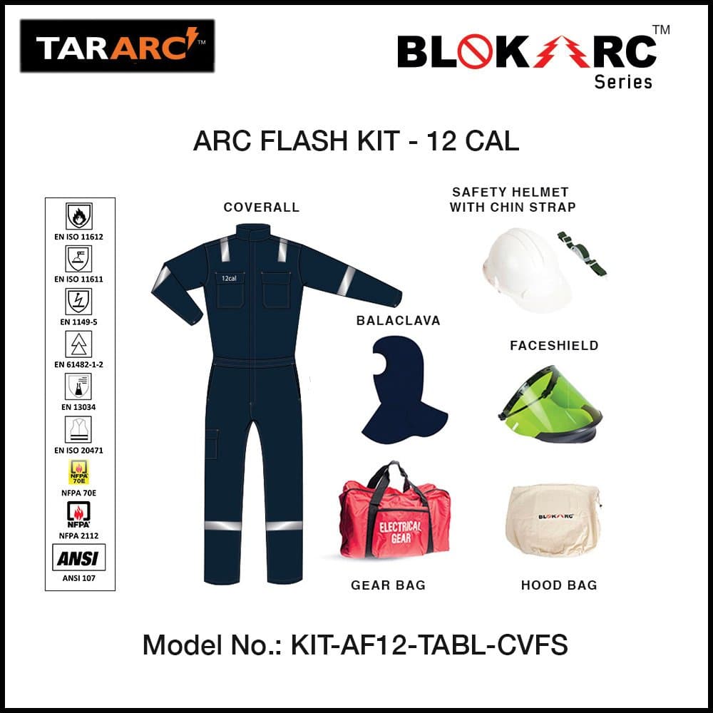 TARASAFE_TARARC_BLOKARC™_SERIES_ARC_FLASH_12_CAL_KIT_WITH_COVERALL_BALACLAVA_FACESHIELD_HELMET_BAG