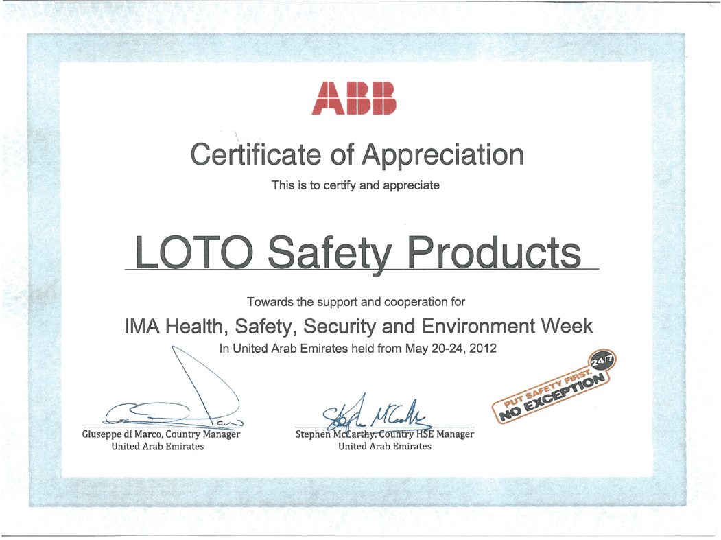 Appreciation from ABB
