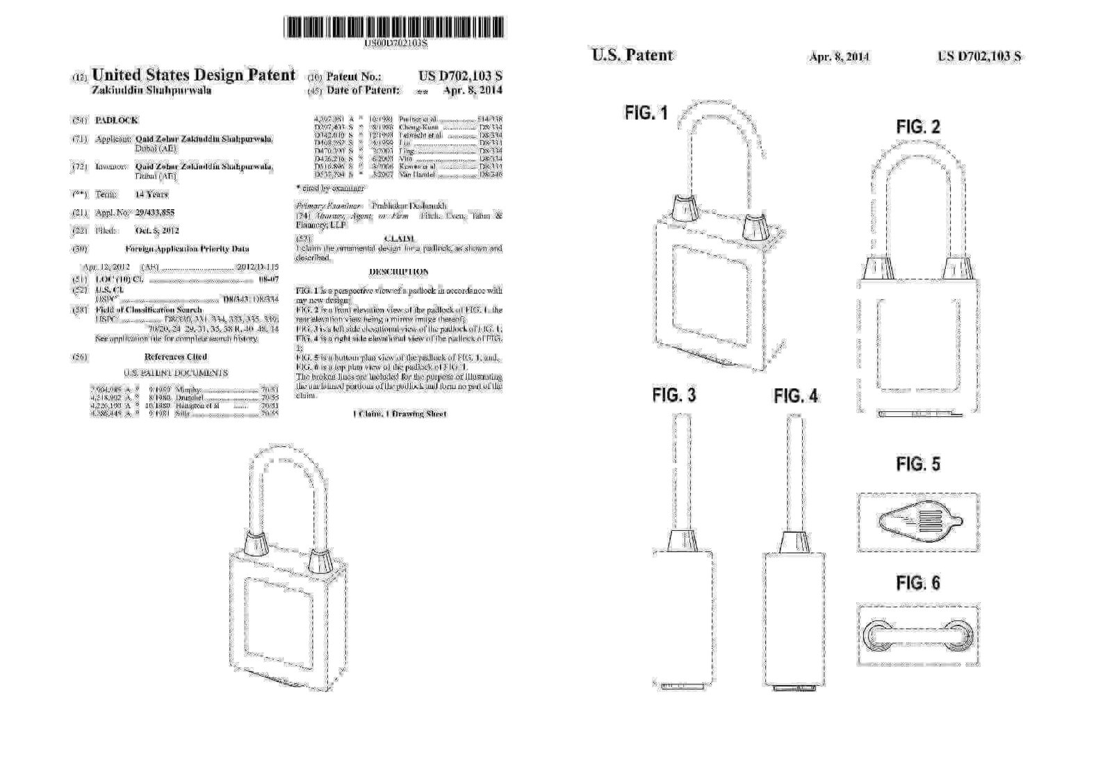 U.S. Patent — 3PTP padlock design